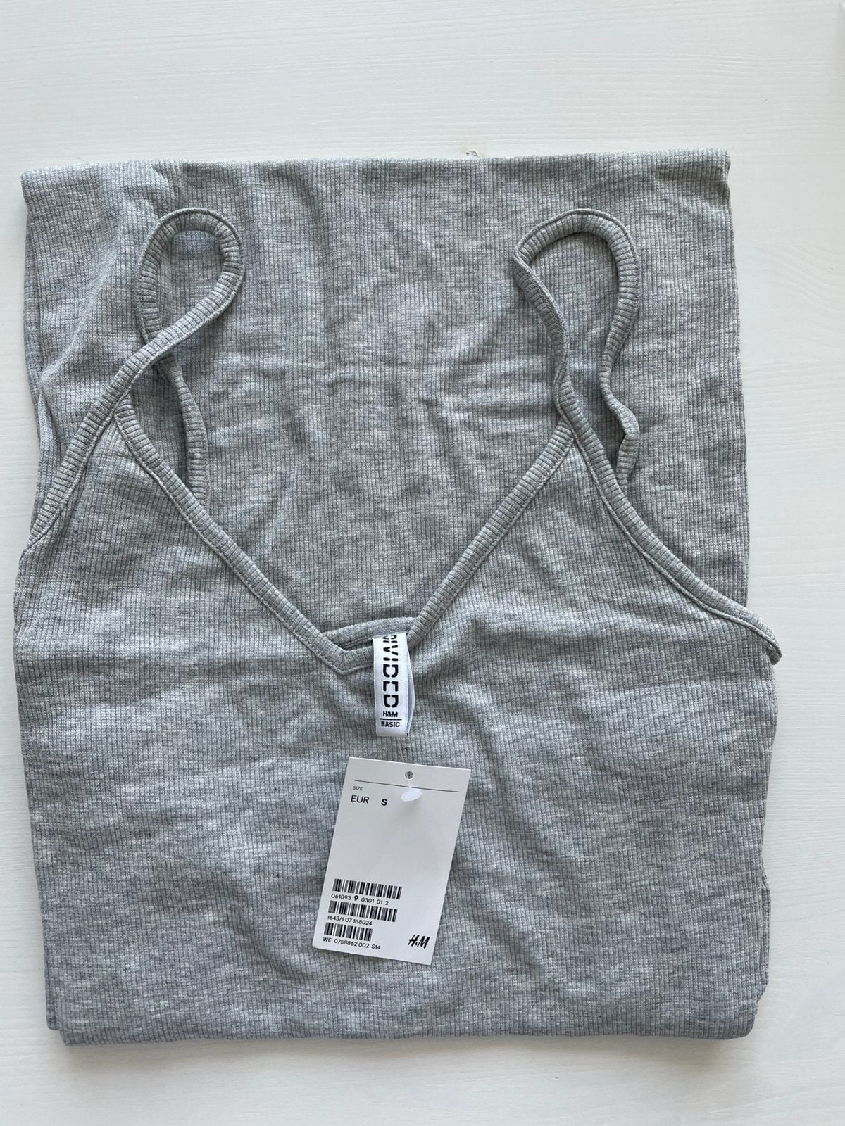 H&M Geribbelde Jurk met Spaghettibandjes, Nieuw, Ophalen of Verzenden, Maat 36 (S), Grijs