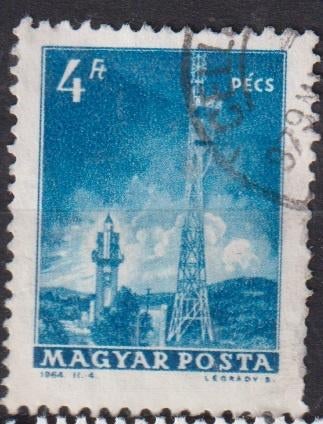 Hongarije 1964 TV Mast Pecs, Verzenden, Gestempeld, Plaats of Gebouw