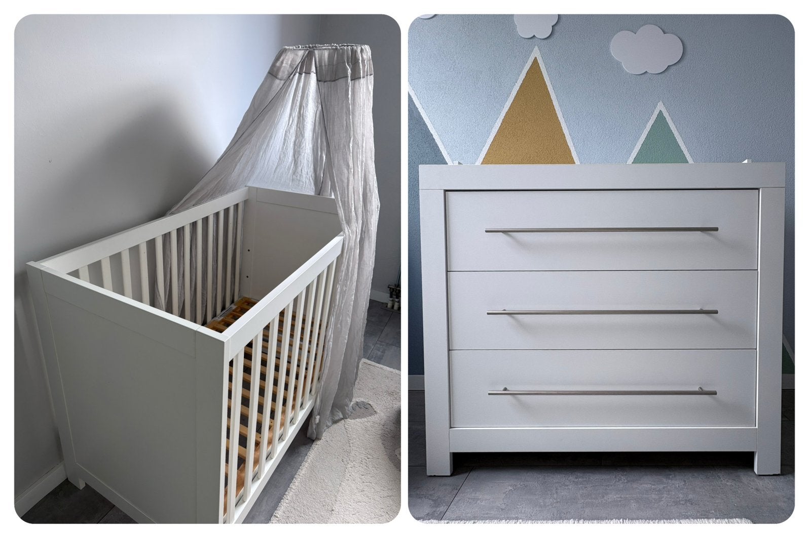 Babybed + commode Basicline + Jollein klamboe 60x120cm, Kinderen en Baby's, Ophalen, Gebruikt, Lattenbodem, Minder dan 140 cm