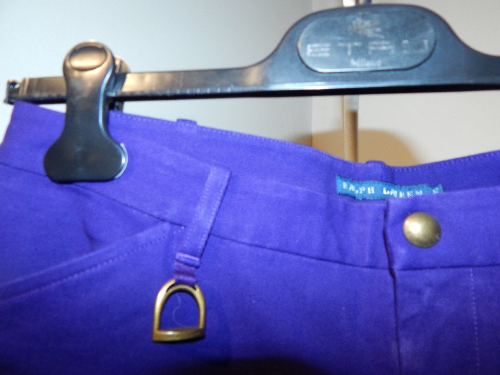 Ralph Lauren paarse ruiter broek bruine been lappen 12/42, Verzenden, Paars, Maat 42/44 (L), Ralph Lauren