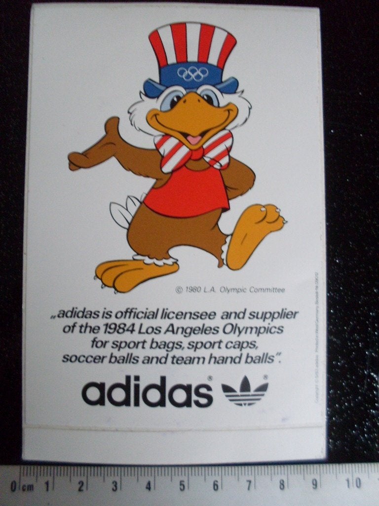 2x sticker adidas official supplier los angeles olympics 84, Verzenden, Zo goed als nieuw, Merk