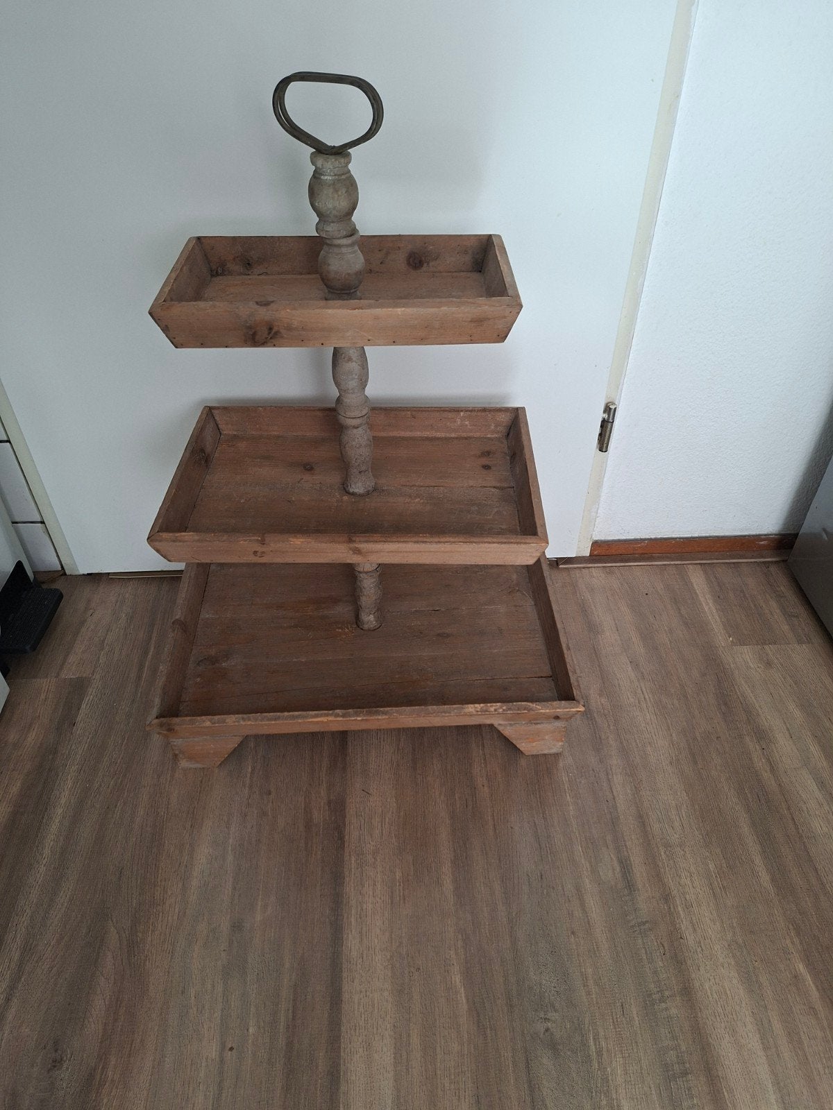 Oude houten etagere met 3 lagen, Antiek en Kunst, Ophalen of Verzenden