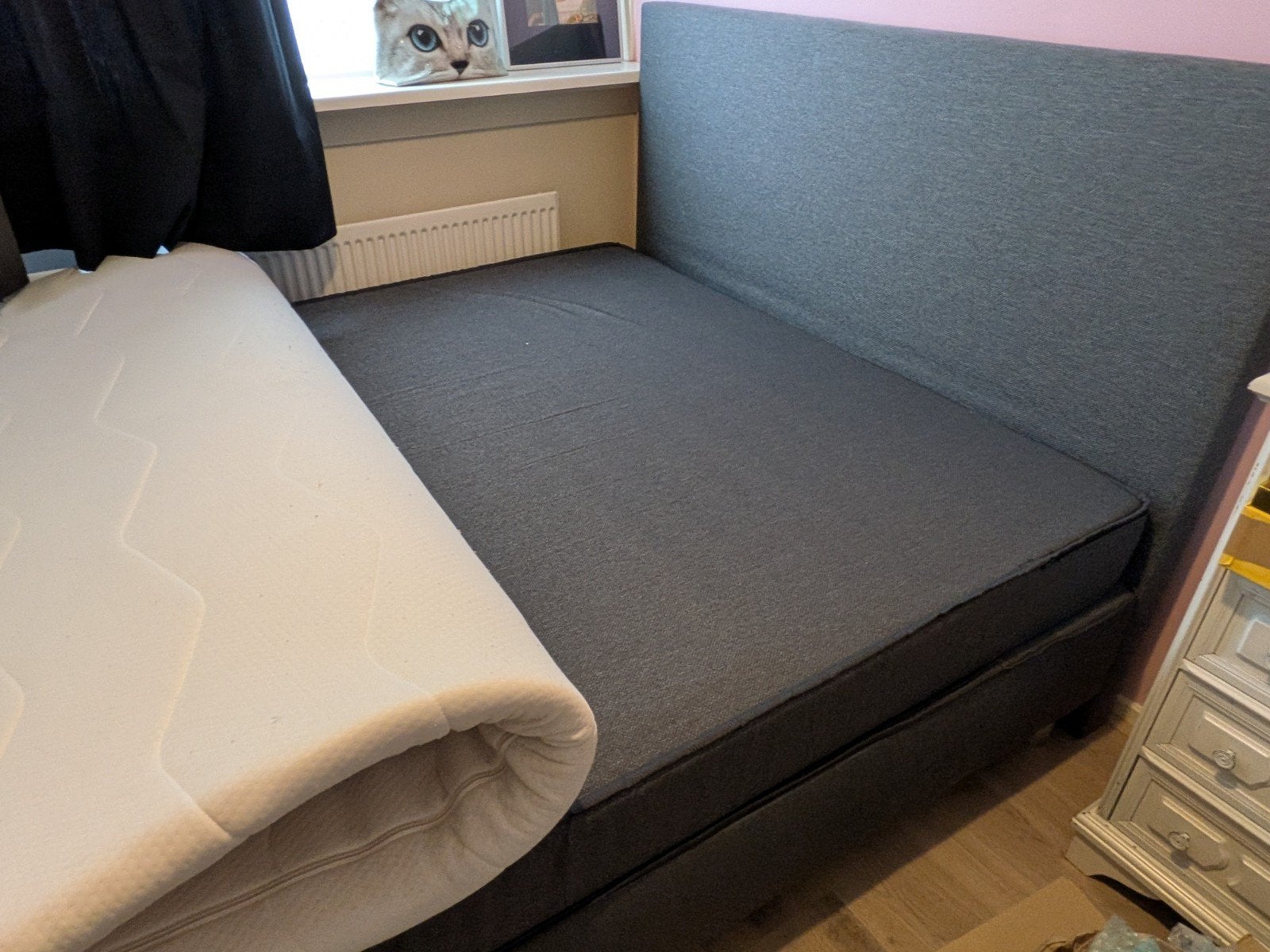 boxspring combinatie alta 140x200 cm donker grijs, Ophalen, Tweepersoons, 140 cm, Zo goed als nieuw