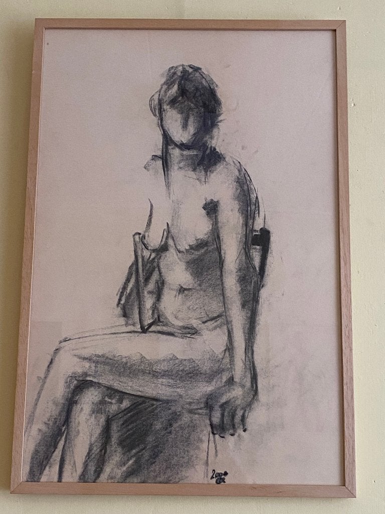 Modelstudies ingelijst gaan weg per stuk, Ophalen, Tekening, Houtskooltekening, Met ophangsysteem