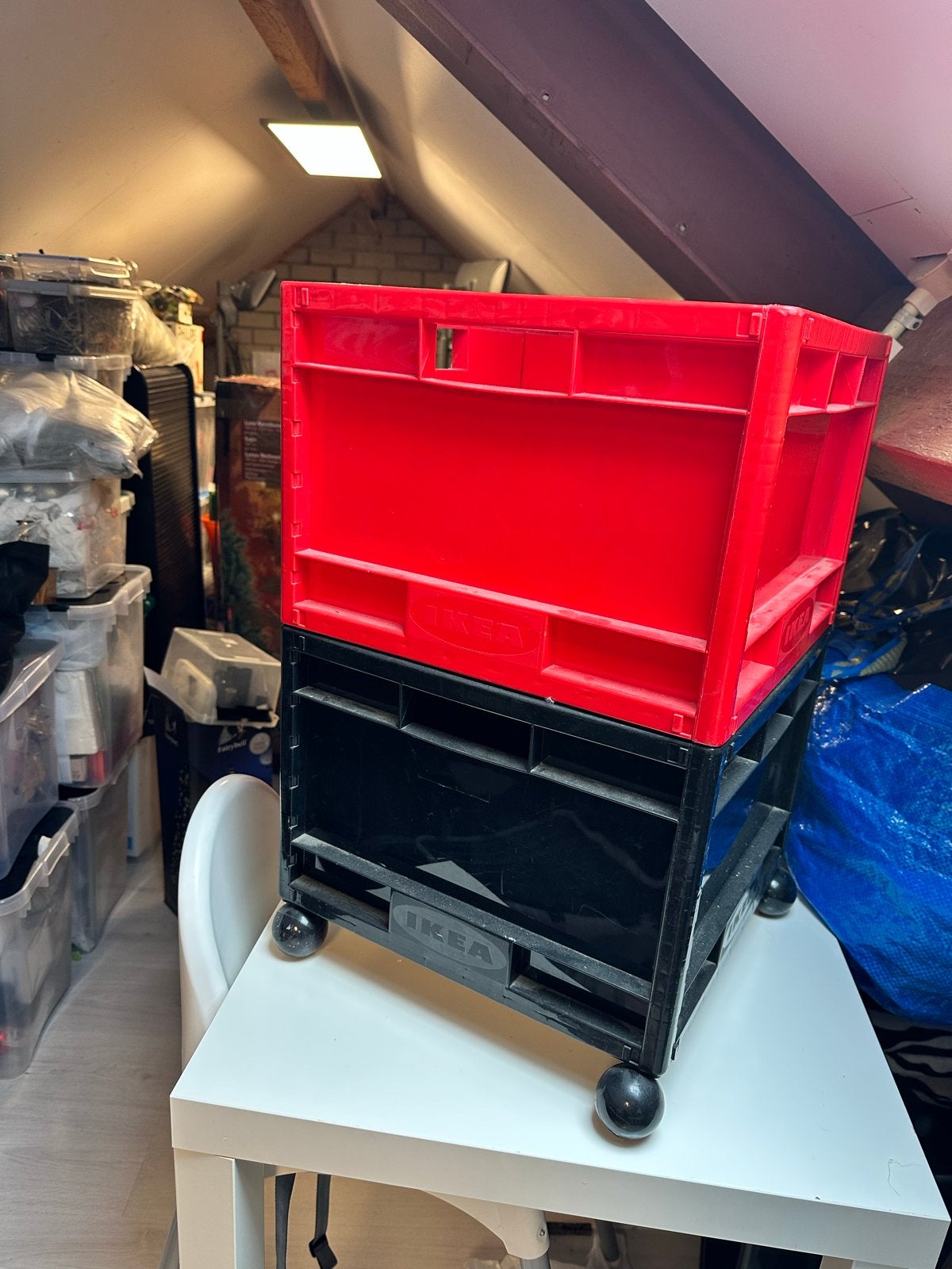 Vier IKEA stapelbare kratten type MARD, Ophalen, Gebruikt, Opvouwbaar, Minder dan 50 cm