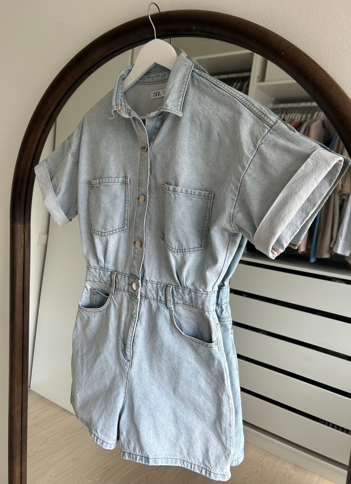 Zara viral denim playsuit maat S, Kleding | Dames, Jumpsuits, Ophalen of Verzenden, Zo goed als nieuw, Maat 36 (S), Blauw