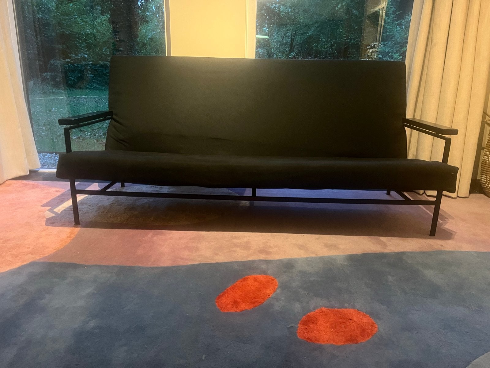 Zwarte strakke bank met metalen frame, Ophalen, Gebruikt, 150 tot 200 cm, Tweepersoons