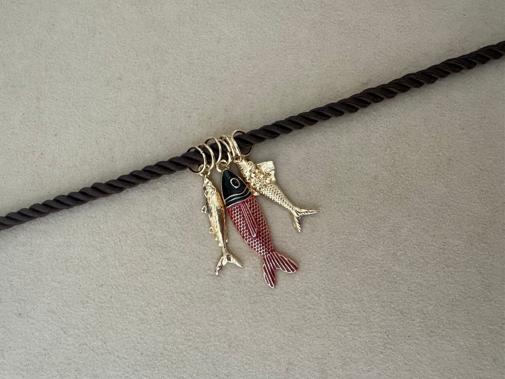 Bruine ketting met vis bedels ibiza boho koord, Overige materialen, Verstelbaar, Bruin, Nieuw