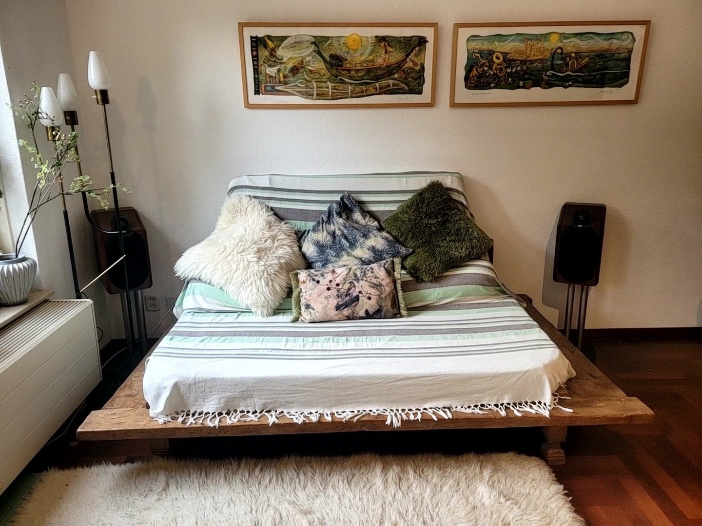 Vintage Loungebank Daybed Speelbank met matras en rolkussen, Ophalen, 125 tot 150 cm, Ibiza -Bali, Tweepersoons