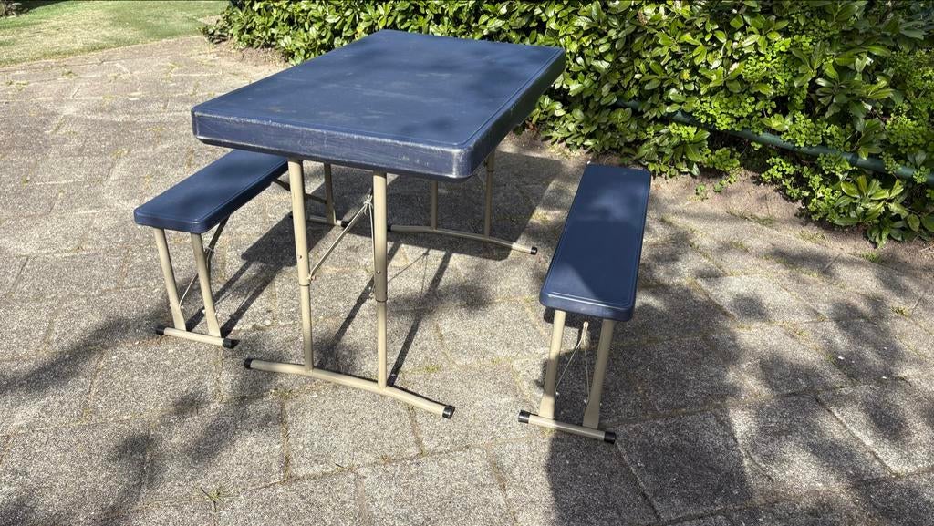 Handige inklapbare camping picknicktafel met bankjes, Overige materialen, Gebruikt, Ophalen of Verzenden, Inklapbaar