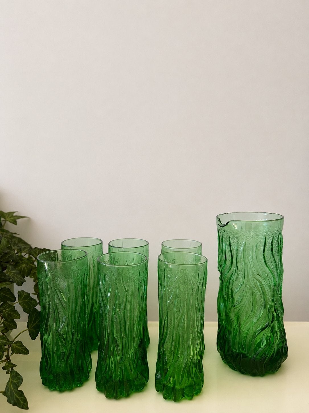 Vintage Italiaan Bark Glass set karaf en glazen, Antiek en Kunst, Ophalen of Verzenden