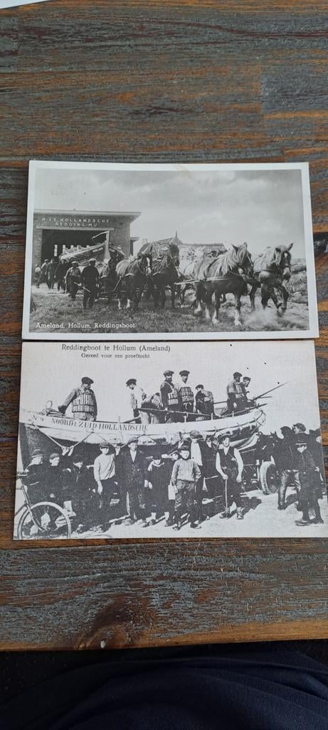 2 Oude Ansichtkaarten Hollum Ameland Reddingsboot, Ophalen of Verzenden, Voor 1920, Gelopen, Waddeneilanden