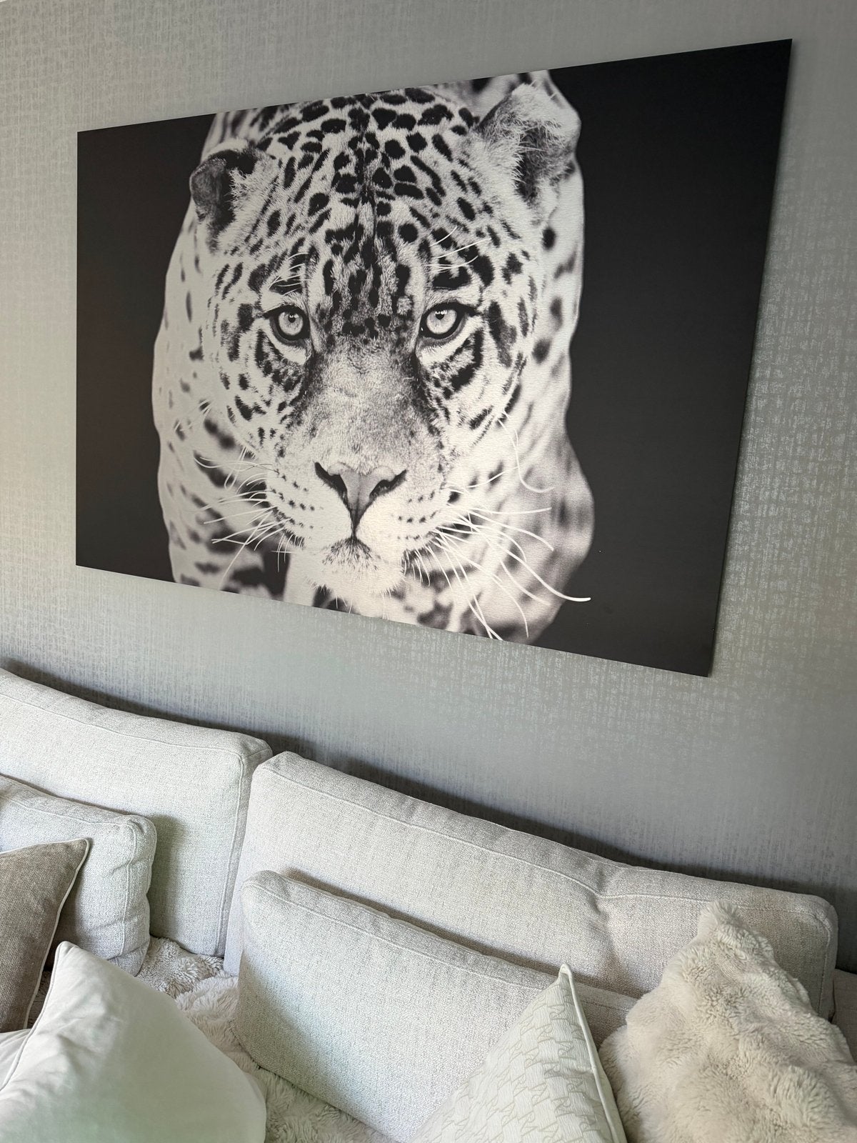 MondiArt aluminium wanddecoratie met mat zwart-witte panter, Huis en Inrichting, Ophalen, Metaal, 120 cm, Zwart