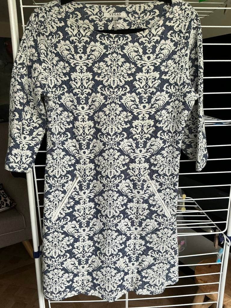 Blauw wit tuniek mt L,blauw wit jurkje mt L vegas jurk, Ophalen, Zo goed als nieuw, Blauw, Boven de knie
