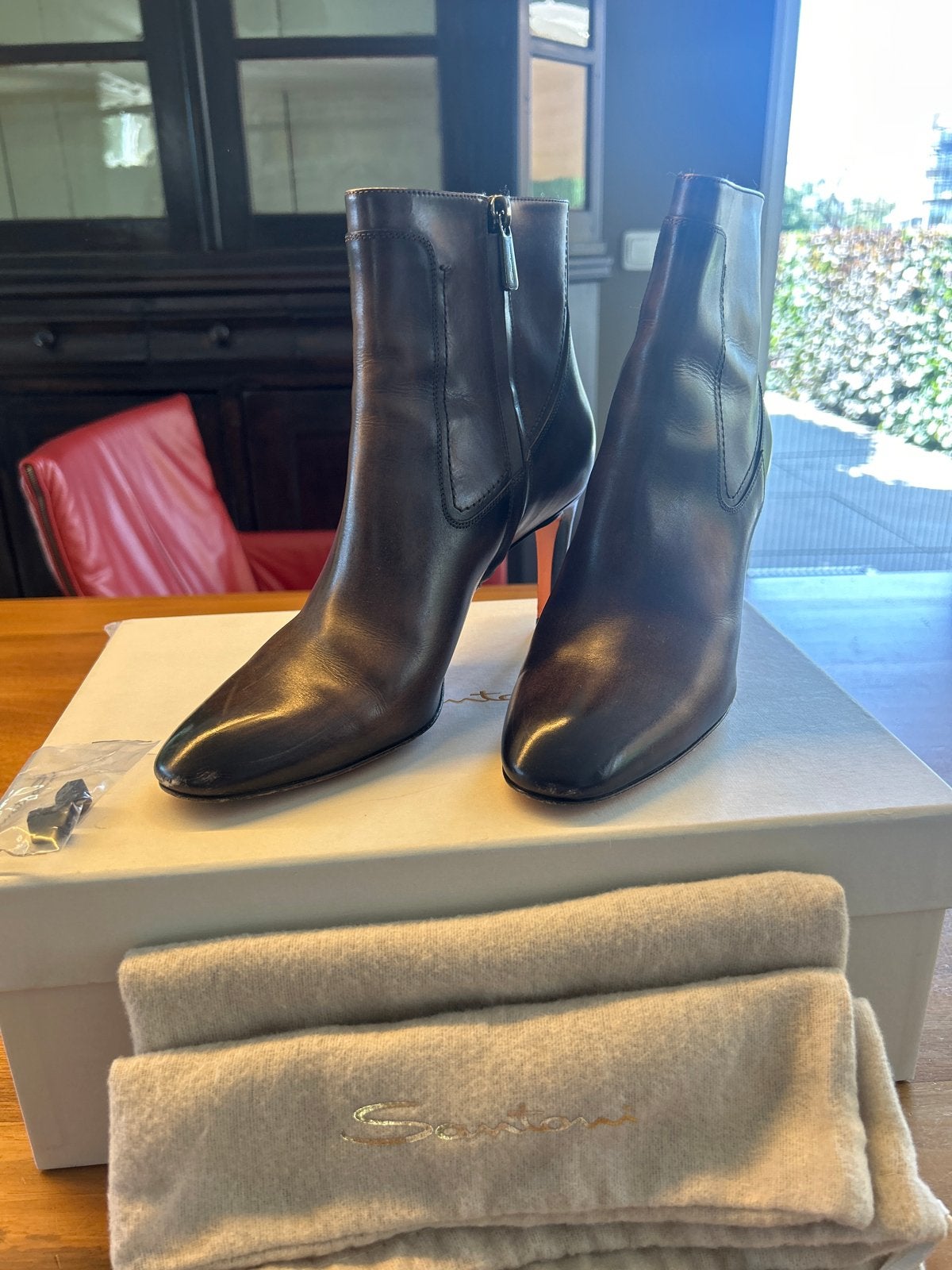 Santoni leren enkellaarzen - Maat 39, Kleding | Dames, Schoenen, Ophalen of Verzenden, Zo goed als nieuw, Bruin, Lage of Enkellaarzen