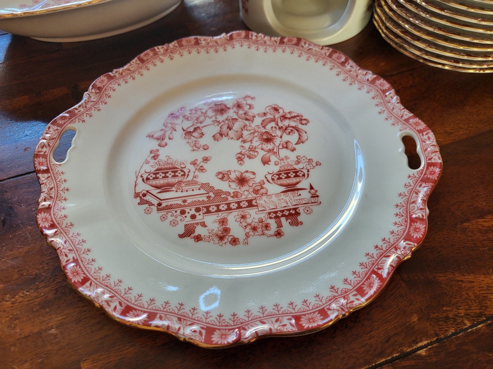 Antieke serveerschaal Bavaria Theresia rood/wit met goud, Ophalen of Verzenden