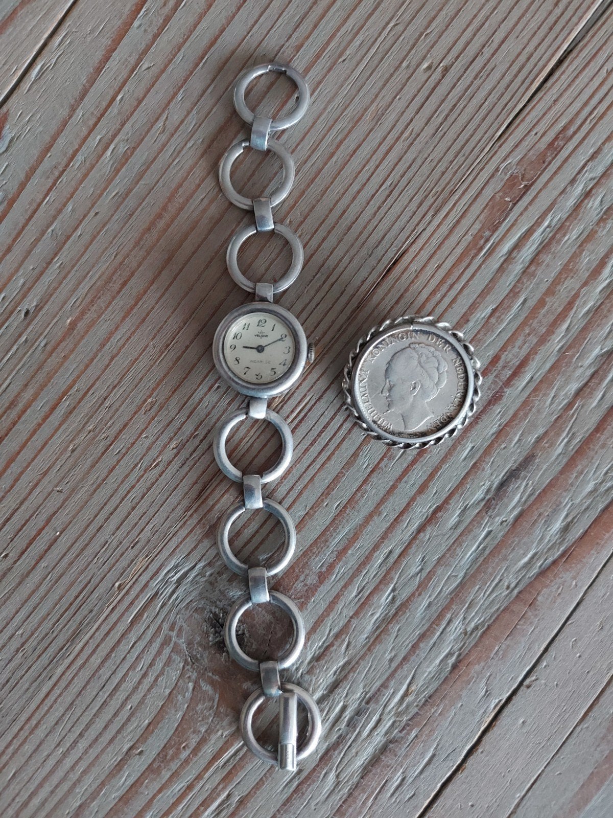 Zilveren horloge en broche, Ophalen of Verzenden