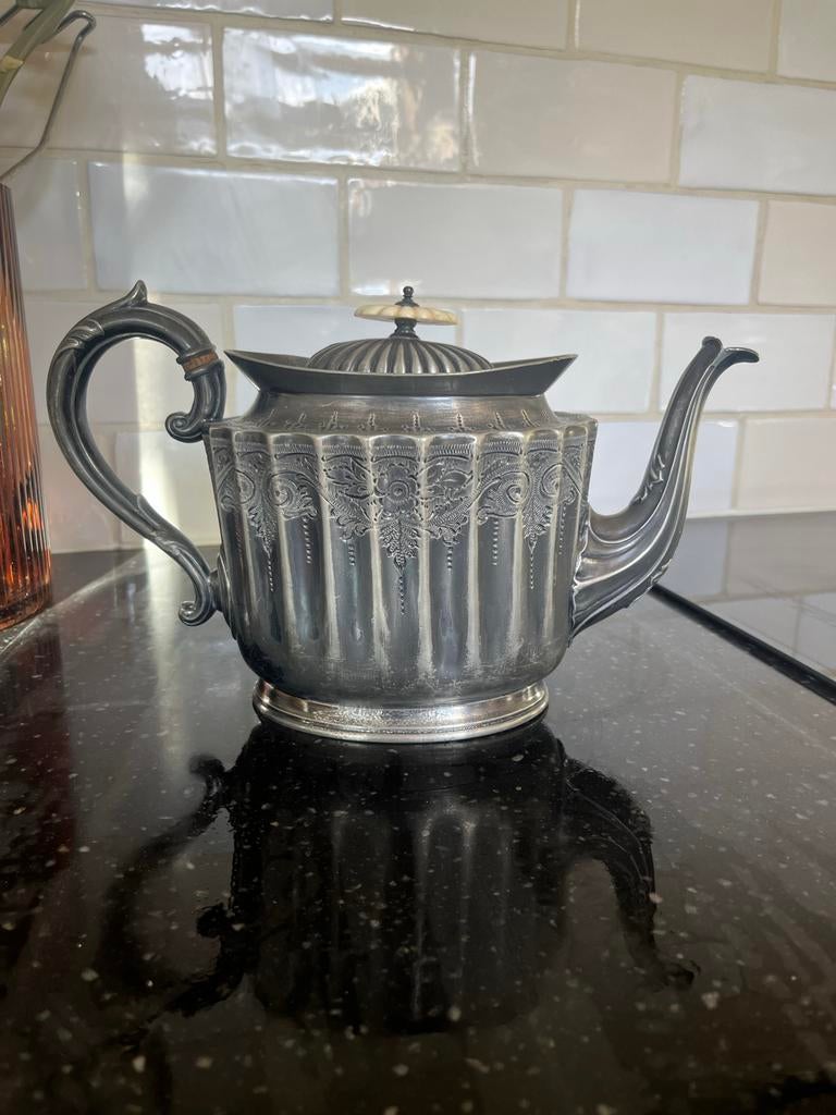 Vintage theepot, Sheffield Plate, verzilverd, Antiek en Kunst, Ophalen of Verzenden