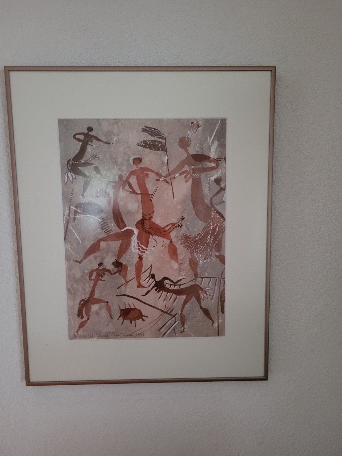 Afrikaanse rotstekening 'The Dancing Women' ingelijst, Antiek en Kunst, Schilderij, Afrika, Ophalen of Verzenden, Papier/karton