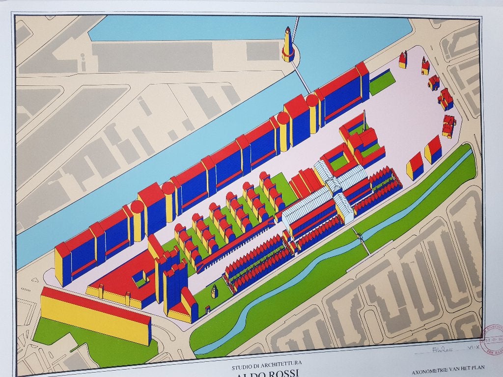 Originele Aldo Rossi Den Haag Slachthuisterrein Gesigneerd, Verzenden, Kaarten en plattegronden, Lithografie