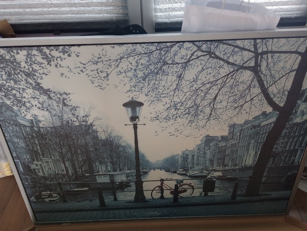 Zwart-wit schilderij van Amsterdam van IKEA, Ophalen, Zo goed als nieuw, 125 cm of meer, Schilderij