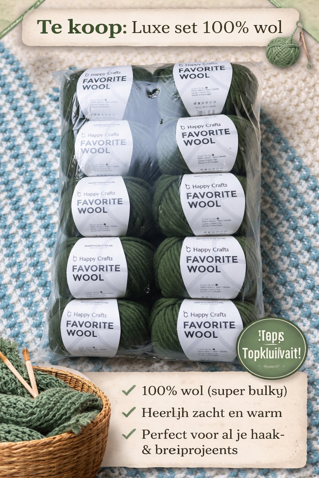 Luxe set 100% wol Happy Crafts Favorite Wool, -, Breien of Haken, -, Nieuw