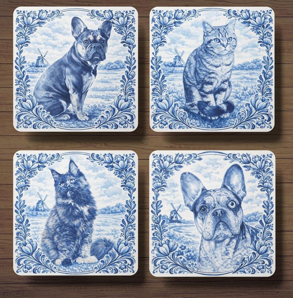 Delfts Blauwe onderzetters met eigen foto’s + houder, Verzenden, Nieuw