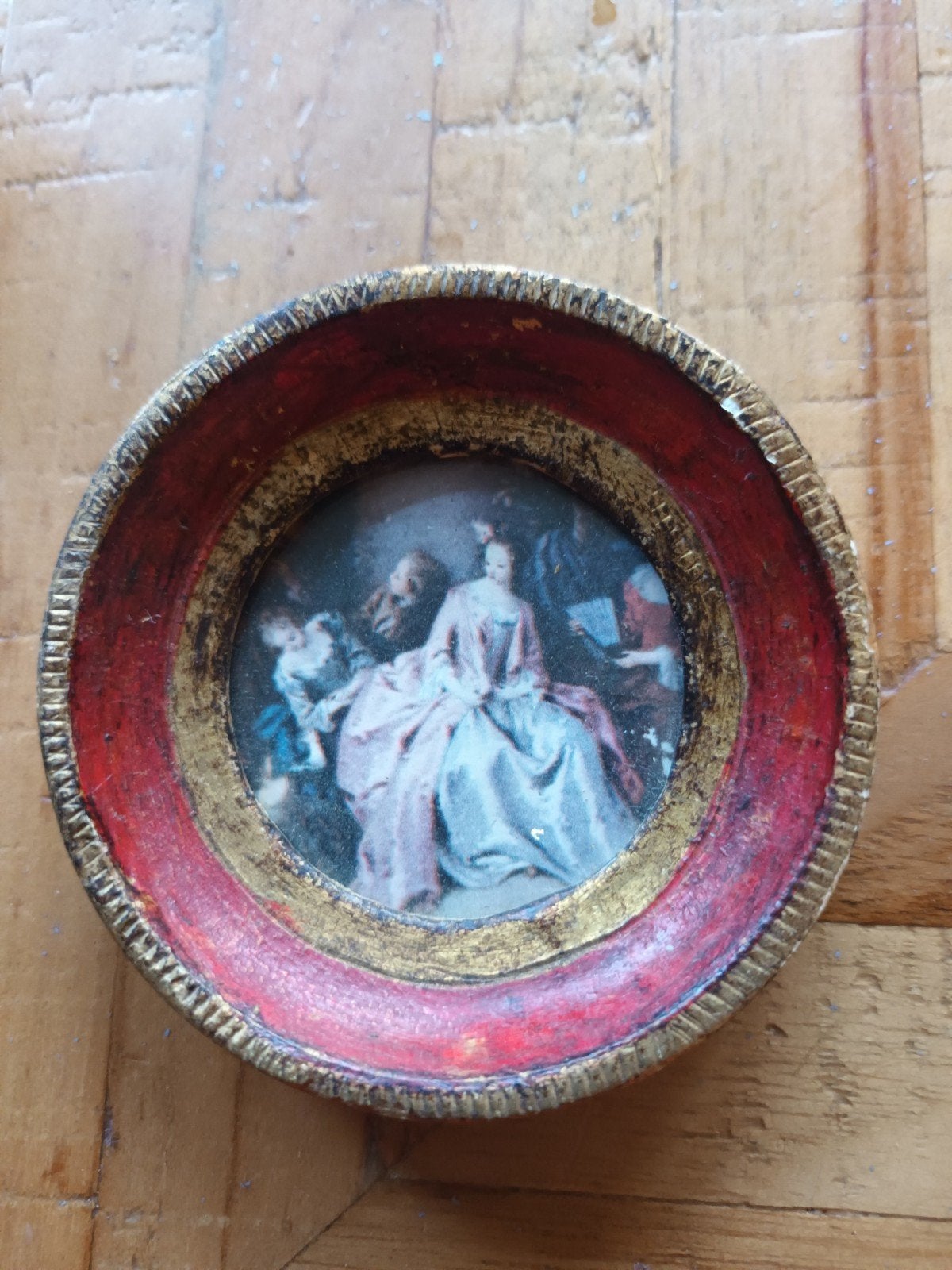 Miniatuur Schilderij in Ovale Lijst - 8 cm, Portret of Personen, Overige ondergronden, Ophalen of Verzenden, Olieverf