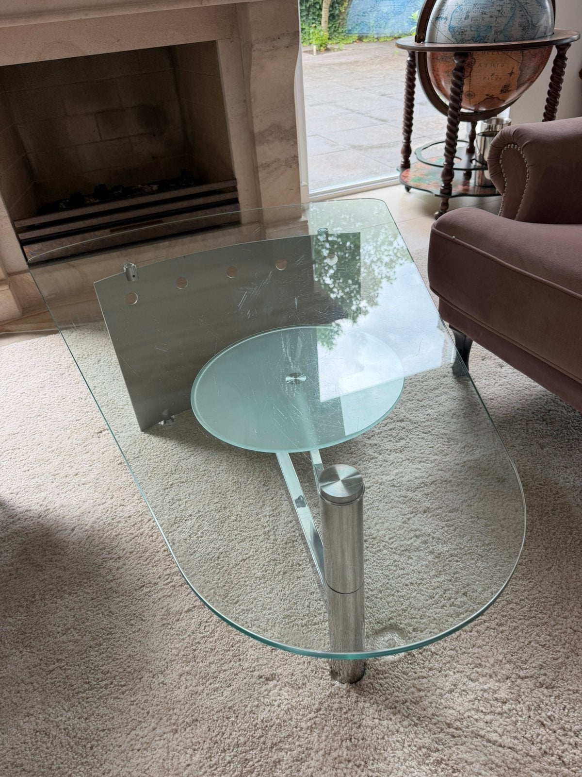 Moderne glazen tafel te koop, Ophalen, Zo goed als nieuw, Rechthoekig, 50 tot 100 cm