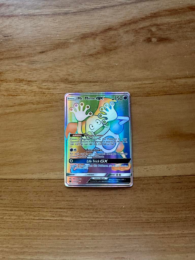 Mr. Mime GX Rainbow Rare Pokémon Kaart (SM75a), Ophalen of Verzenden, Zo goed als nieuw, Losse kaart, Foil