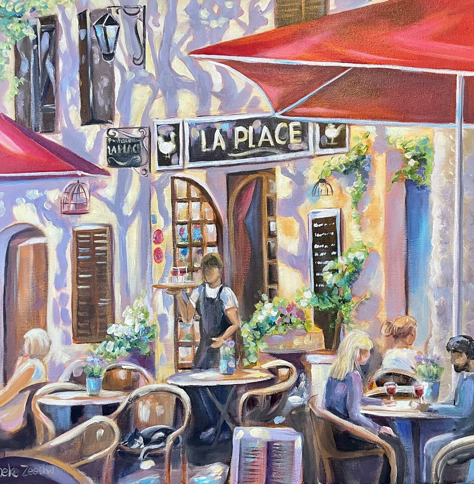 Schilderij terras Frankrijk, 50 – 75, Oorspronkelijke maker, Nieuw, Ophalen of Verzenden