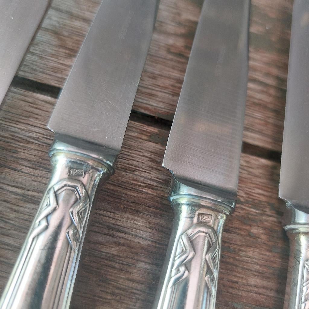 Franse art deco zwaar verzilverde broodmessen, gemerkt,20 cm, Ophalen of Verzenden