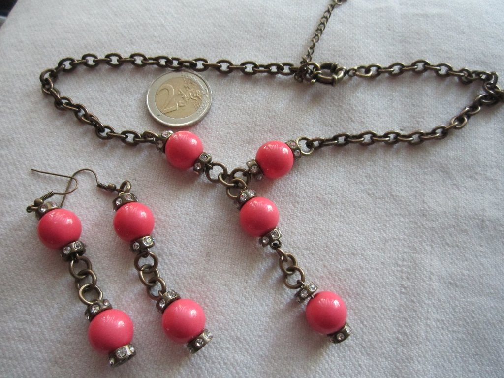 35.  Aparte oude ketting+oorbellen,  44/48 cm, Ophalen, Overige materialen, Ketting