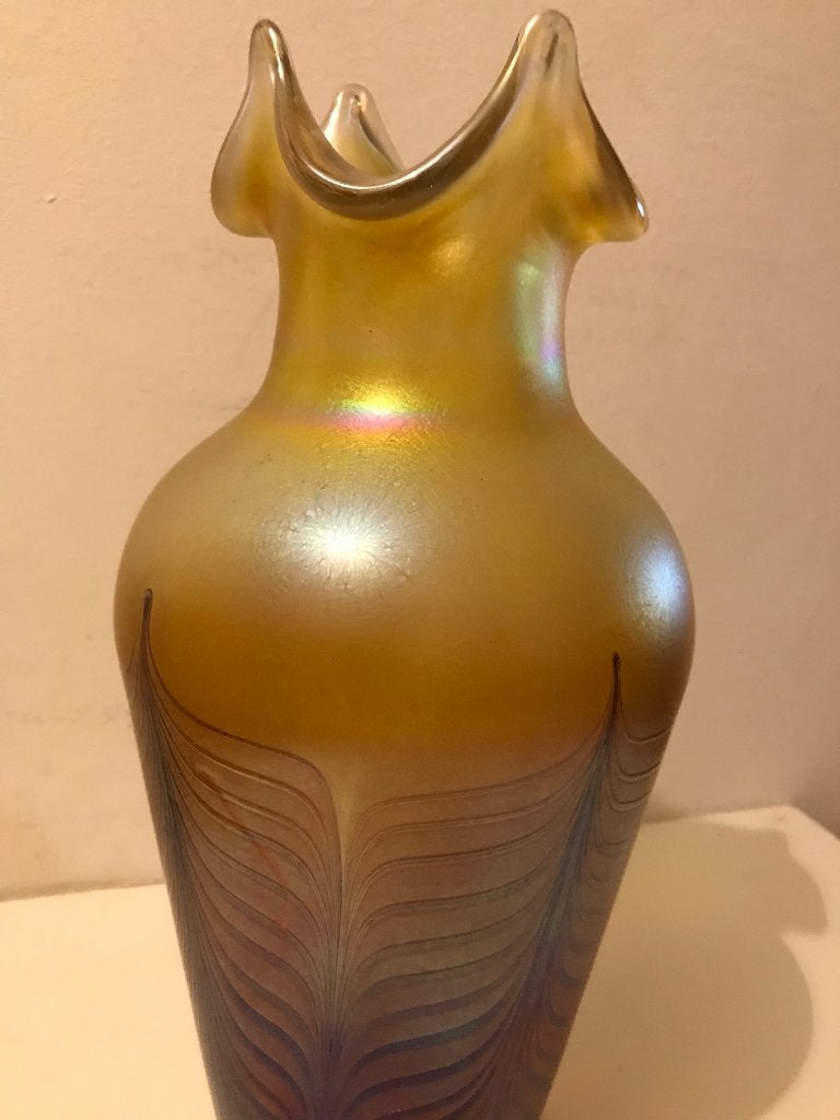 jugendstil art deco loetz kralik vaas pulled feather, Antiek en Kunst, Ophalen of Verzenden