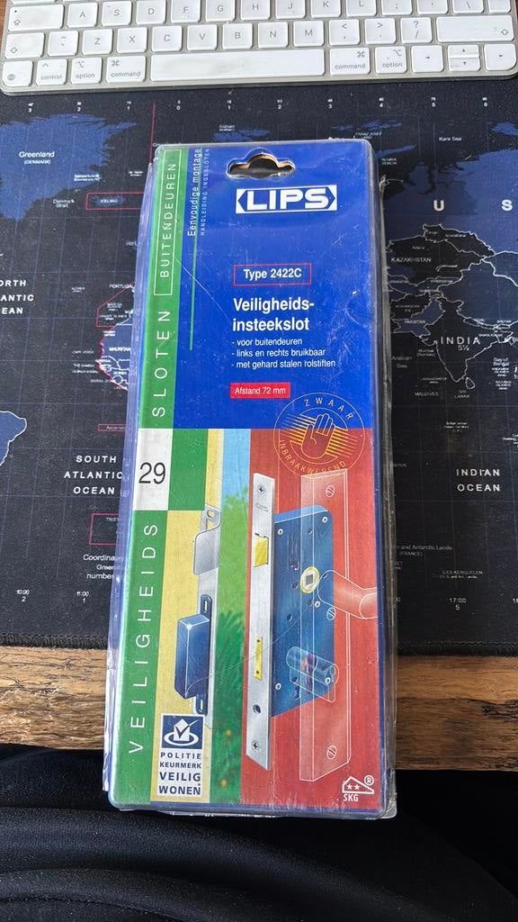 lips type 2422 c veiligheids insteekslot afstand 72 mm **skg, Ophalen of Verzenden, Nieuw, Rvs, Slot