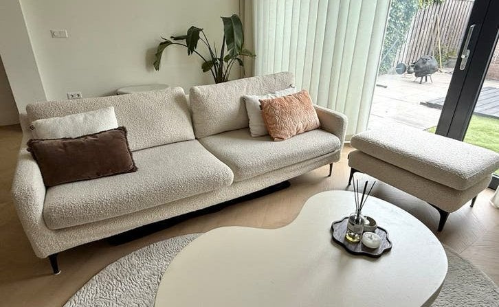 Boucle beige bank 3zits, Ophalen, Zo goed als nieuw, 75 tot 100 cm, Stof