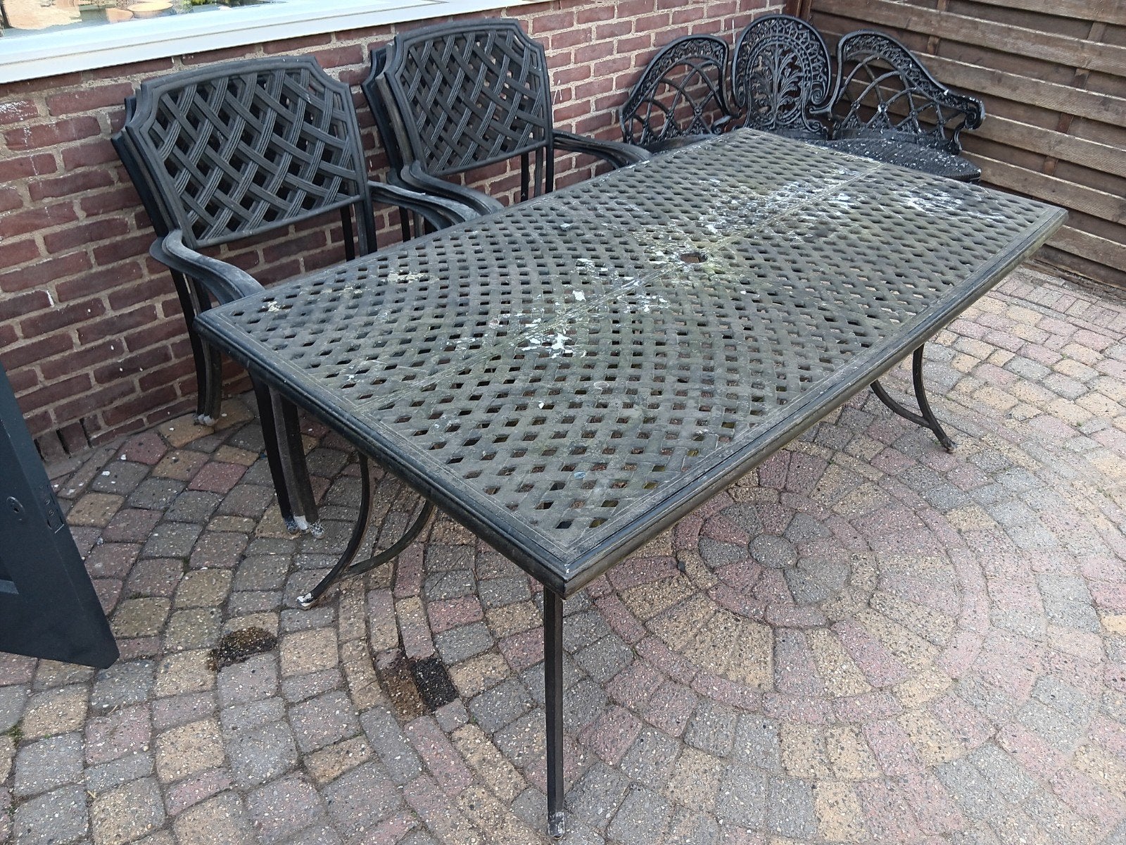 Gietijzer Allu Tuinset, Tuin en Terras, Ophalen, Overige materialen, Gebruikt, 6 zitplaatsen