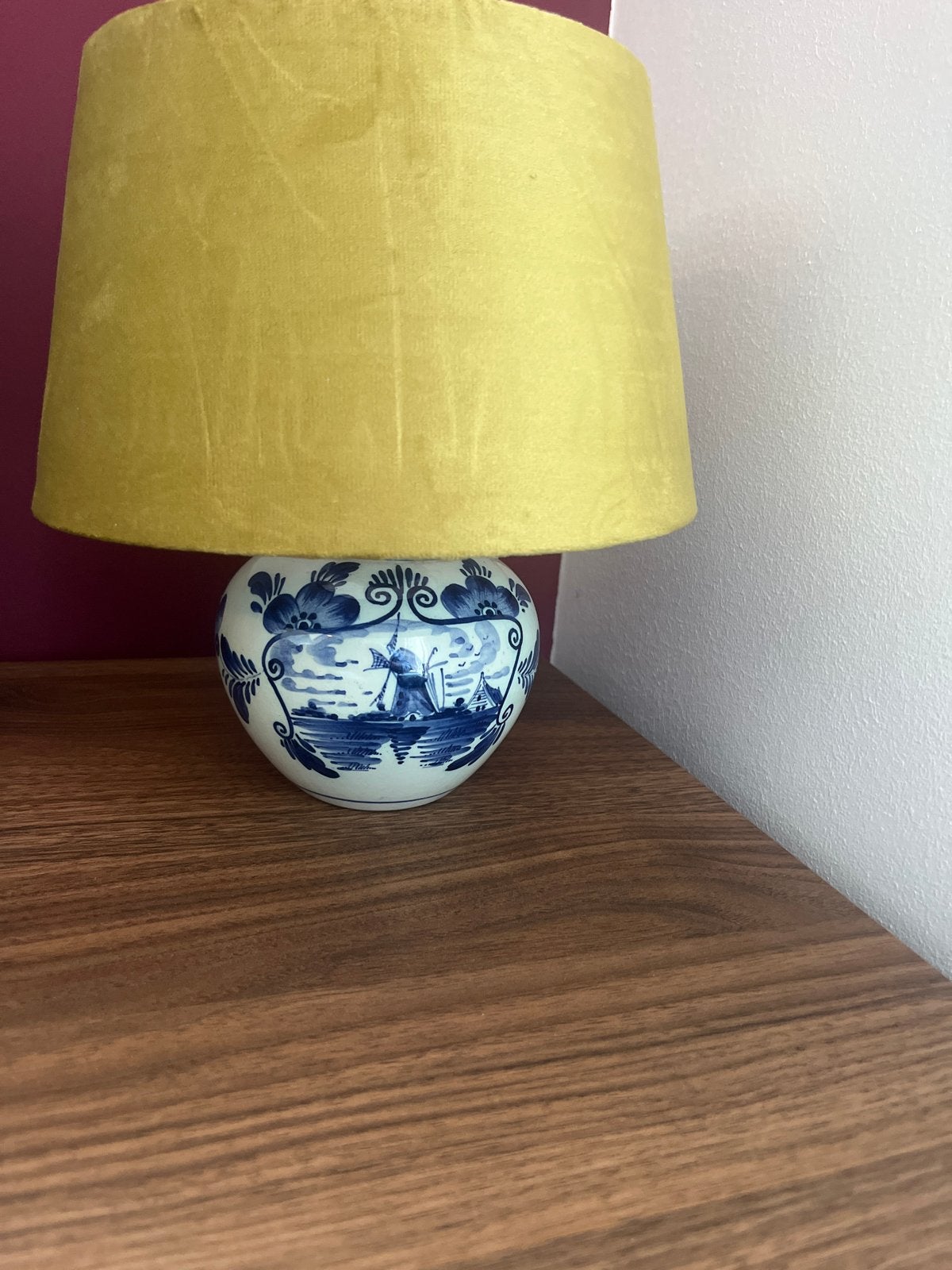 Delfts Blauw Tafellamp met Groen/gele Kap, Antiek en Kunst, Ophalen of Verzenden