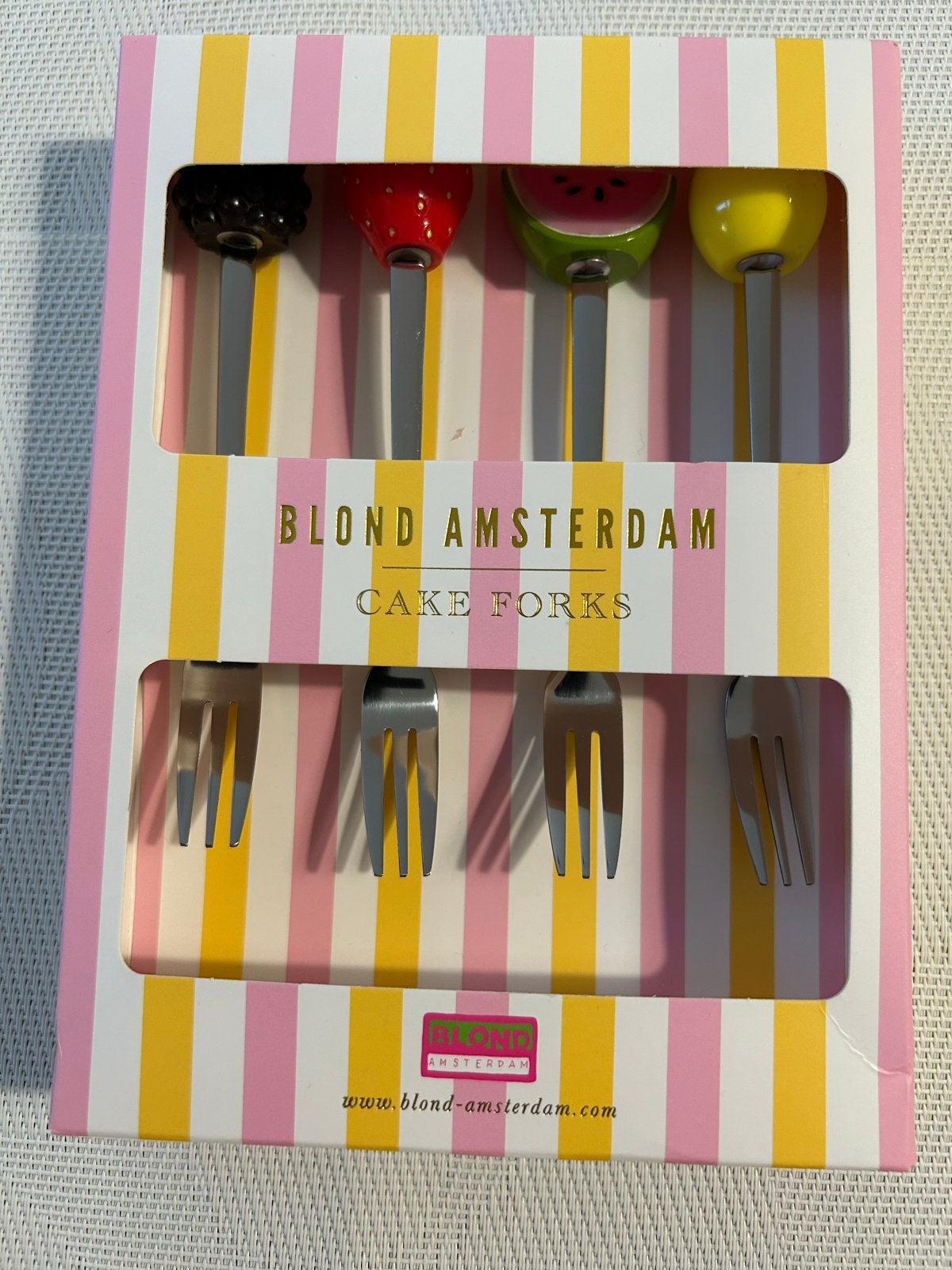 Blond Amsterdam Cake Forks - Fruit Design (Set van 4), Verzenden, Gebaksvork, Los bestek, Nieuw
