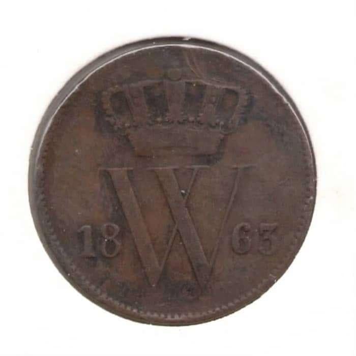 Nederland 1 Cent 1863 Willem 3, Postzegels en Munten, Munten | Nederland, Ophalen of Verzenden, Koning Willem III, 1 cent, Losse munt