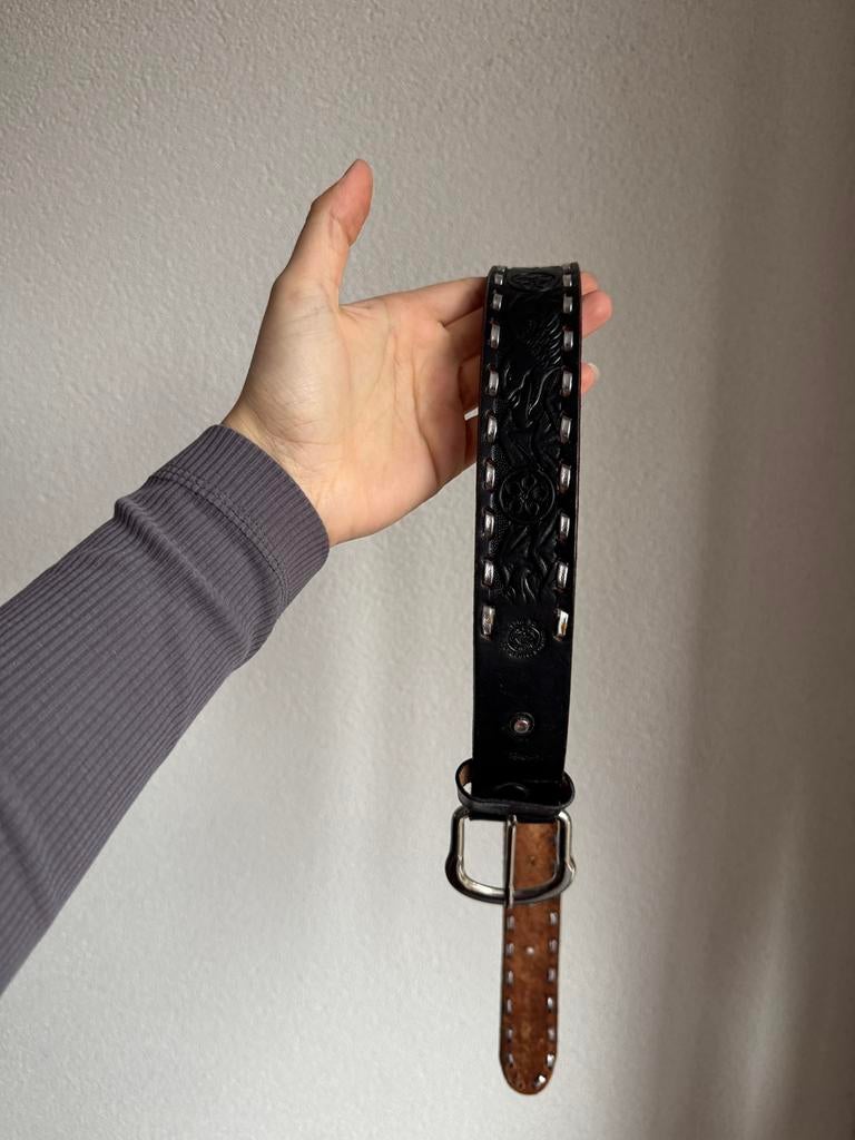 Vintage Y2K western style zwarte lederen riem, Vintage, 3 tot 5 cm, Minder dan 80 cm, Vintage