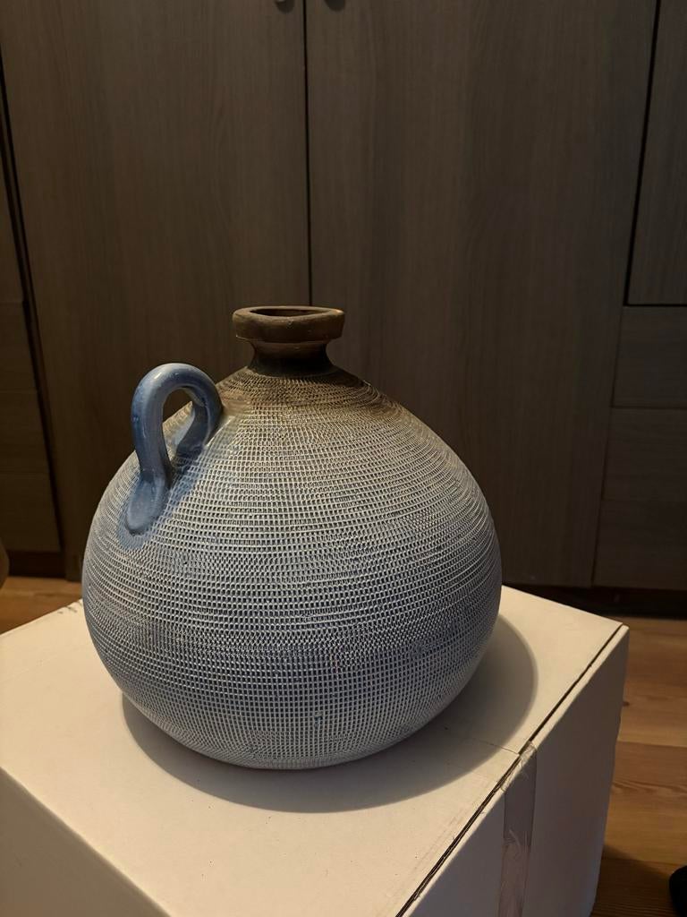 Blauw keramieken vaas, Ophalen, Gebruikt, Blauw, Aardewerk of Porselein