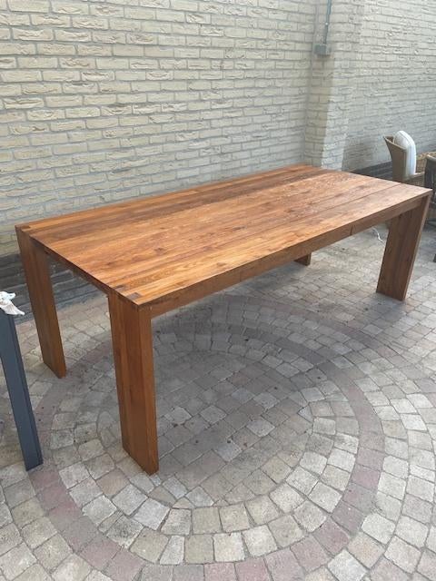 Teakhouten tafel inclusief 6 stoelen, Huis en Inrichting, Tafels | Eettafels, Ophalen, Gebruikt, 100 tot 150 cm, Modern teakhout (glad)