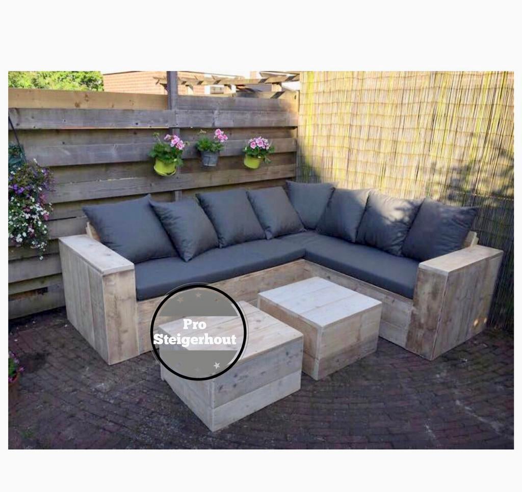 Steigerhout Loungeset Loungebank Hoekbank Tuinbank Tuinset, Steigerhout, Nieuw, Ophalen of Verzenden, Eettafel