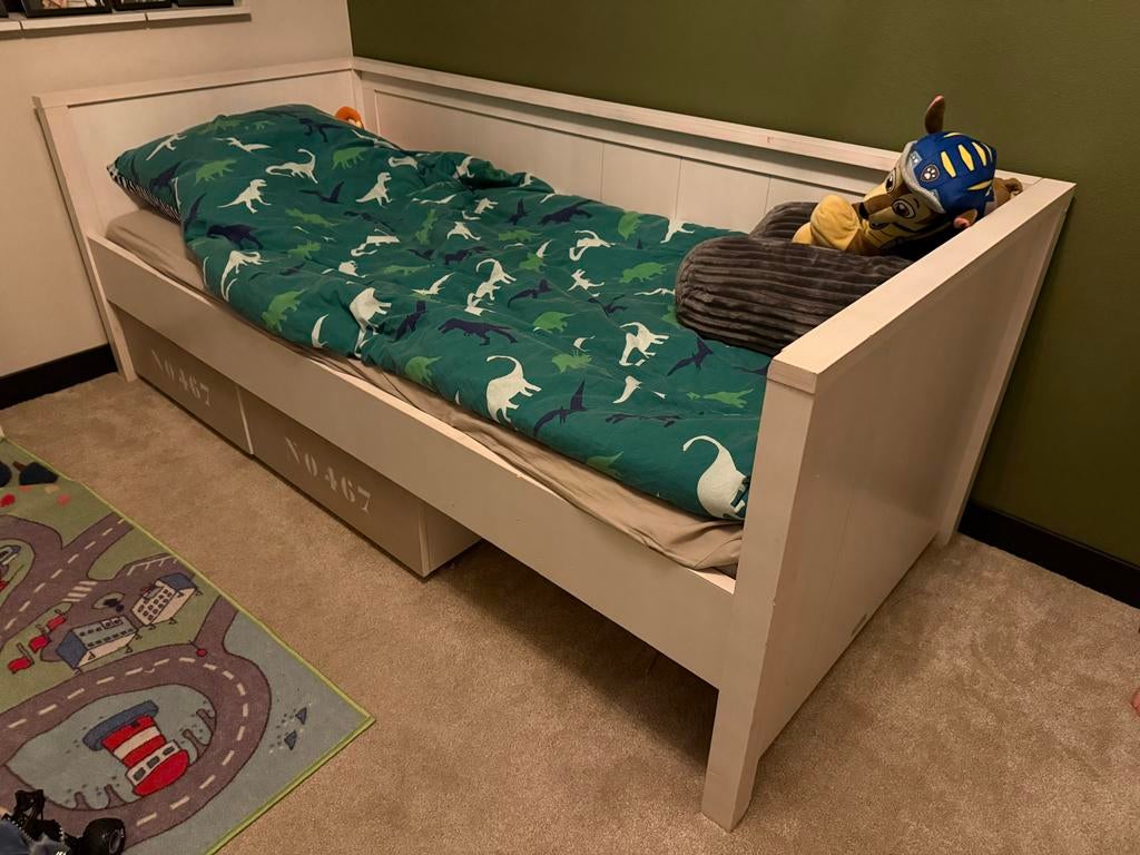 Bopita 1-persoons bed met opbergbakken, Ophalen, Gebruikt, 70 tot 85 cm, Lattenbodem