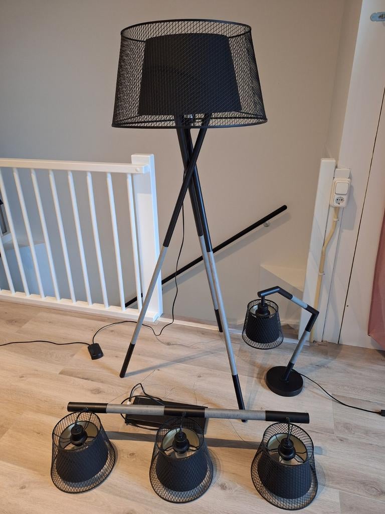 Coco Maison Lampenset - Hanglamp, Staande lamp, Tafellamp, Ophalen, 100 tot 150 cm, Zo goed als nieuw, Stof