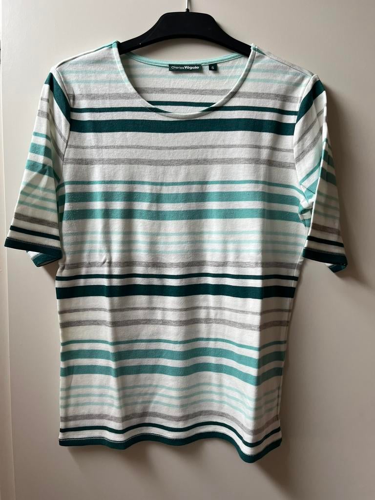 Maat S tshirt off white met groen gestreept, Kleding | Dames, T-shirts, Blauw, Ophalen of Verzenden, Zo goed als nieuw, Korte mouw