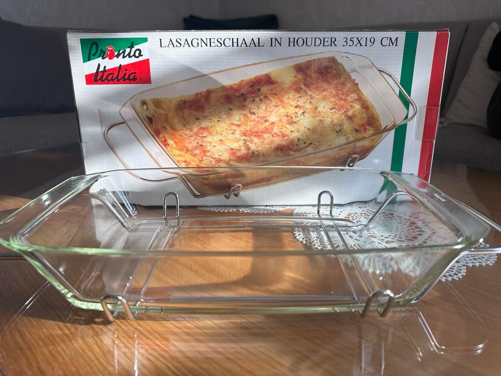 Pronto Italia glaz lasagneschaal met metalen houder, Ophalen of Verzenden, Nieuw