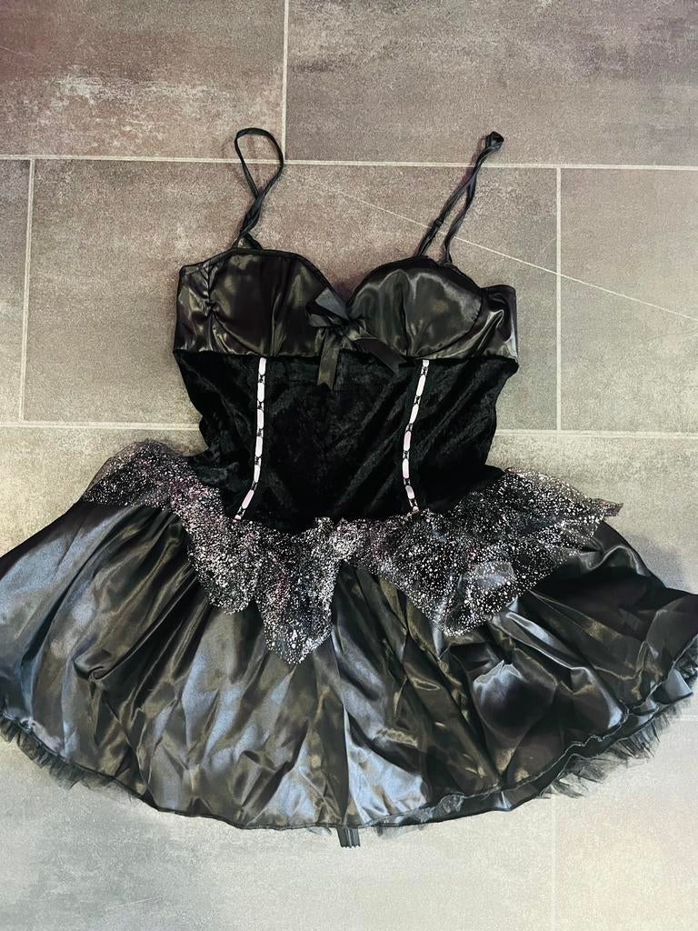 Zwart corset jurkje "Angel" met tule & glitterdetails M, Ophalen of Verzenden, Zo goed als nieuw, Maat 38/40 (M), Carnaval