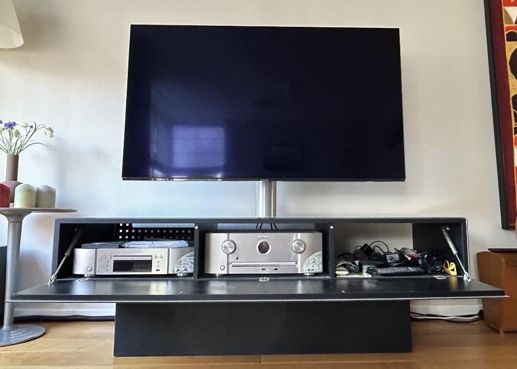Spectral Brick TV / Audio Meubel - Grijs Glas, Ophalen, Modern design, 150 tot 200 cm, Minder dan 100 cm